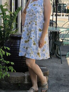 Joie White Sleeveless Mini Dress with Blue & Olive Floral Print